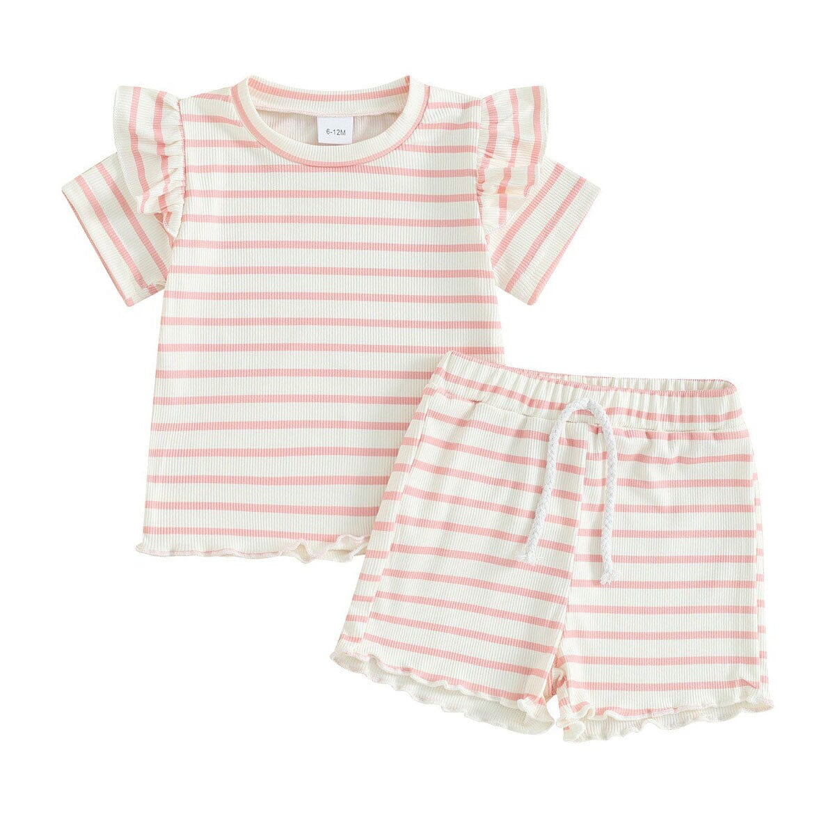 Ruffled Sleeve Striped Toddler Set - Wearebambino - Pink - 9 - 12 M - Ruffled Sleeve Striped Toddler Set