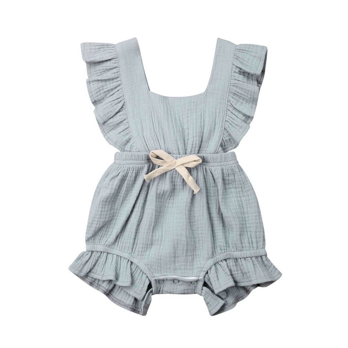 Ruffled Solid Baby Romper - Wearebambino - Powder Blue - 3 - 6 M - Ruffled Solid Baby Romper