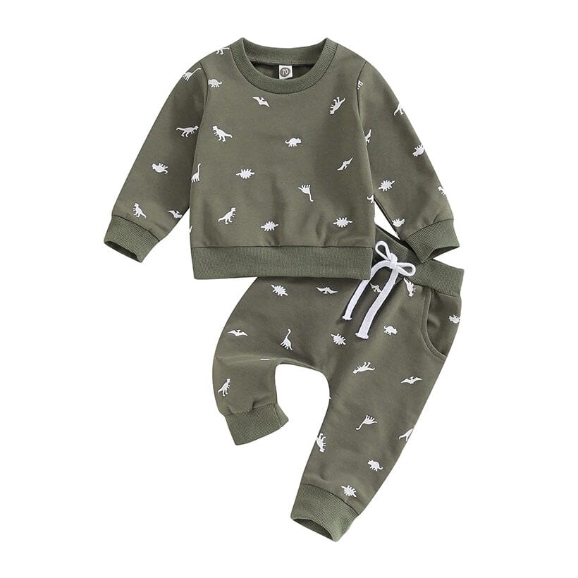 Sage Green Dinosaurs Baby Set - Wearebambino - 3 - 6 M - Sage Green Dinosaurs Baby Set