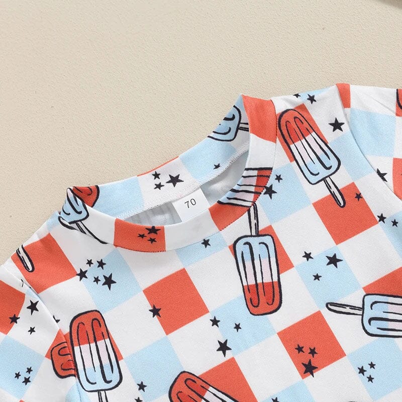 Short Sleeve Checked Popsicles Baby Set - Wearebambino - 3 - 6 M - Short Sleeve Checked Popsicles Baby Set