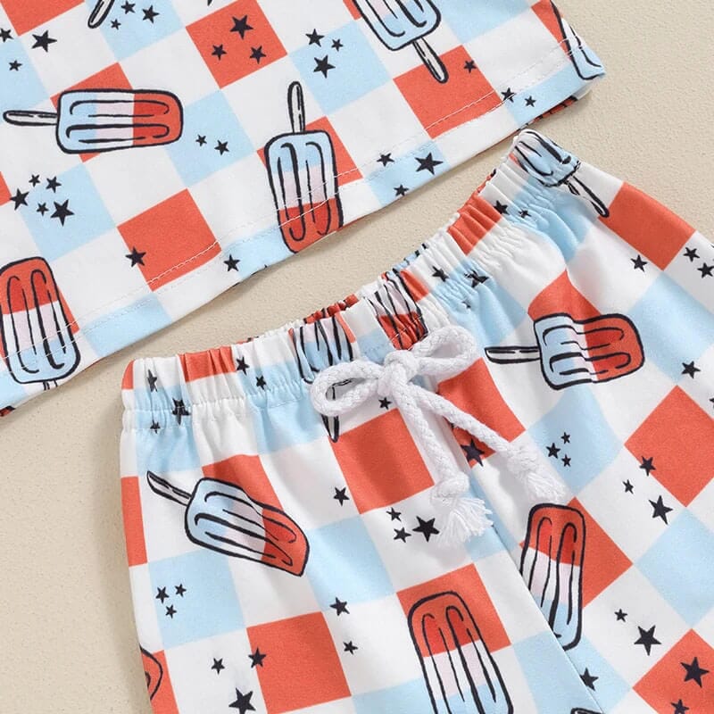 Short Sleeve Checked Popsicles Baby Set - Wearebambino - 3 - 6 M - Short Sleeve Checked Popsicles Baby Set