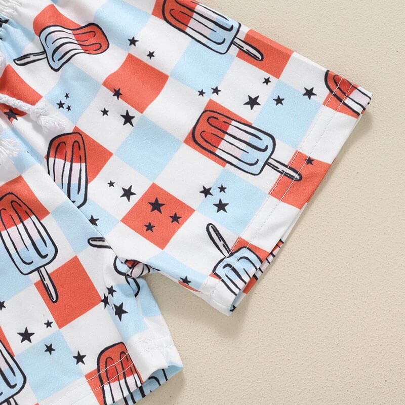 Short Sleeve Checked Popsicles Baby Set - Wearebambino - 3 - 6 M - Short Sleeve Checked Popsicles Baby Set