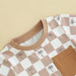 Short Sleeve Checkered Palms Baby Set - Wearebambino - Khaki - 3 - 6 M - Short Sleeve Checkered Palms Baby Set