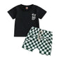 Short Sleeve Checkered Trouble Baby Set - Wearebambino - 3 - 6 M - Short Sleeve Checkered Trouble Baby Set