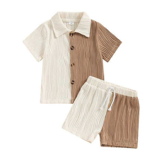 Short Sleeve Contrast Ribbed Toddler Set - Wearebambino - 2T - Short Sleeve Contrast Ribbed Toddler Set