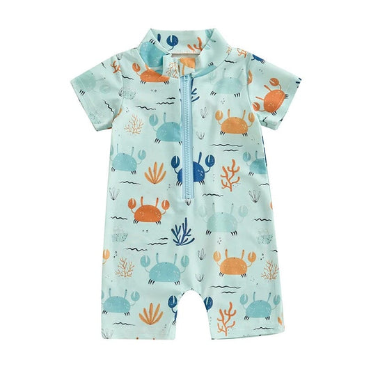 Short Sleeve Crabs Baby Swimsuit - Wearebambino - 0 - 3 M - Short Sleeve Crabs Baby Swimsuit