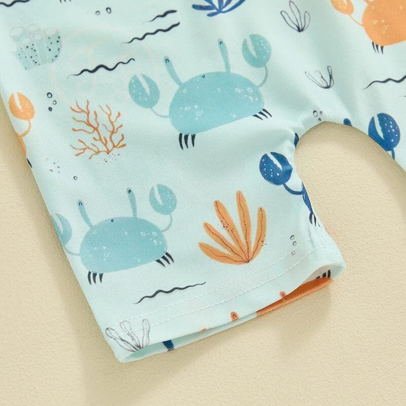 Short Sleeve Crabs Baby Swimsuit - Wearebambino - 0 - 3 M - Short Sleeve Crabs Baby Swimsuit