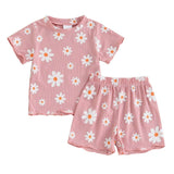 Short Sleeve Daisy Baby Set - Wearebambino - Pink - 3 - 6 M - Short Sleeve Daisy Baby Set