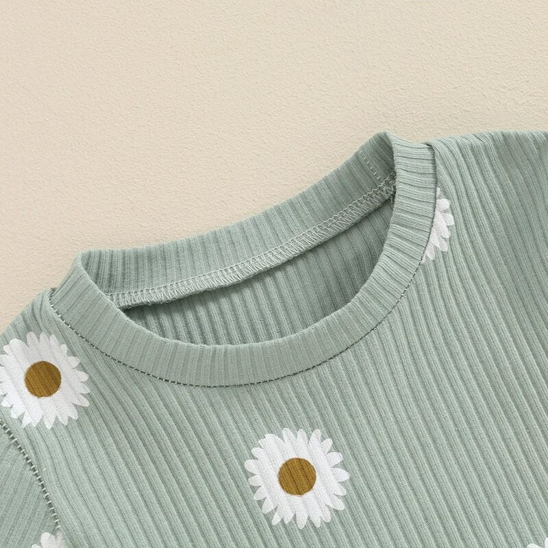 Short Sleeve Daisy Ribbed Toddler Set - Wearebambino - 9 - 12 M - Short Sleeve Daisy Ribbed Toddler Set