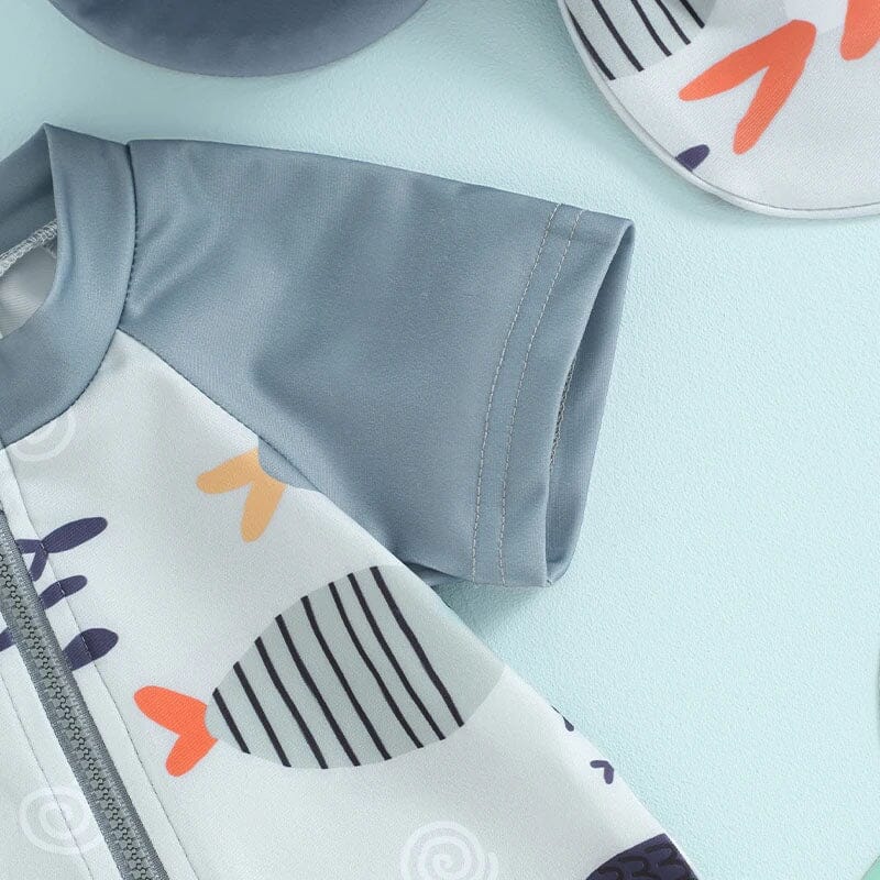 Short Sleeve Fish Baby Swimsuit - Wearebambino - 0 - 3 M - Short Sleeve Fish Baby Swimsuit