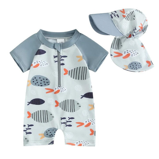 Short Sleeve Fish Baby Swimsuit - Wearebambino - 0 - 3 M - Short Sleeve Fish Baby Swimsuit