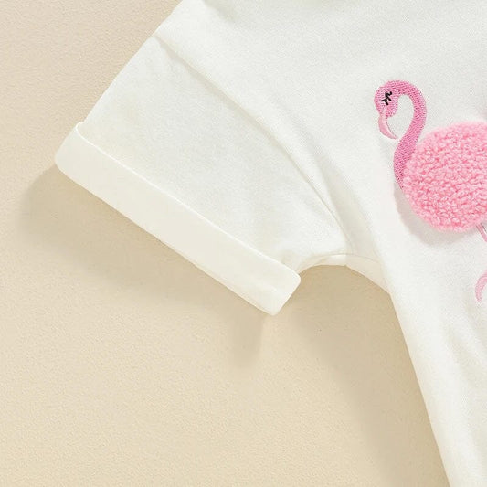 Short Sleeve Flamingo Baby Bodysuit - Wearebambino - 0 - 3 M - Short Sleeve Flamingo Baby Bodysuit