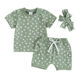 Short Sleeve Floral Shorts Baby Set - Wearebambino - Green - 3 - 6 M - Short Sleeve Floral Shorts Baby Set