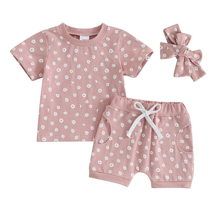 Short Sleeve Floral Shorts Baby Set - Wearebambino - Pink - 3 - 6 M - Short Sleeve Floral Shorts Baby Set