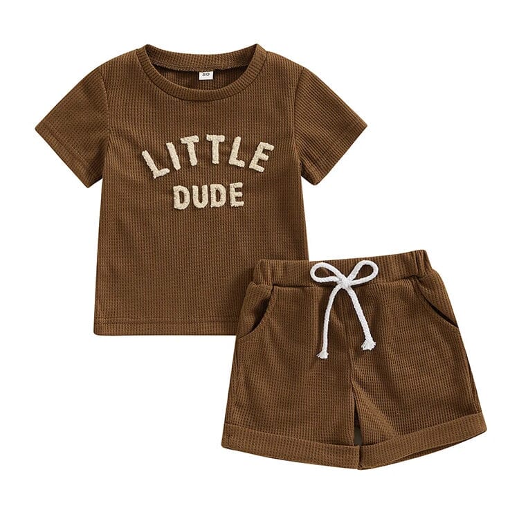 Short Sleeve Little Dude Toddler Set - Wearebambino - Brown - 9 - 12 M - Short Sleeve Little Dude Toddler Set