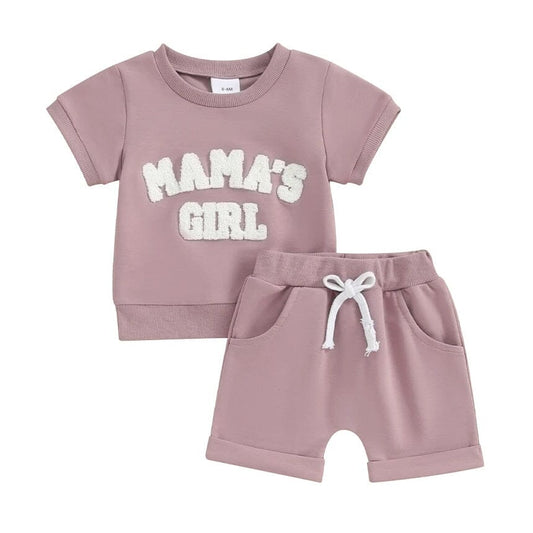 Short Sleeve Mama's Girl Baby Set - Wearebambino - Purple - 3 - 6 M - Short Sleeve Mama's Girl Baby Set