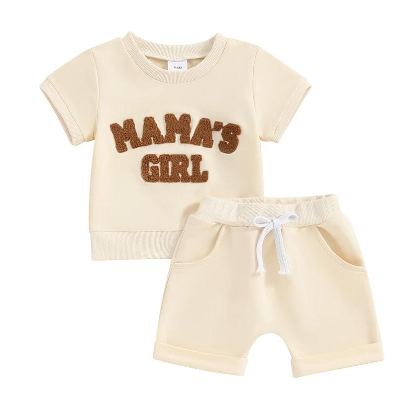 Short Sleeve Mama's Girl Baby Set - Wearebambino - Beige - 3 - 6 M - Short Sleeve Mama's Girl Baby Set