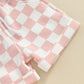 Short Sleeve Pink Checkered Baby Set - Wearebambino - 3 - 6 M - Short Sleeve Pink Checkered Baby Set