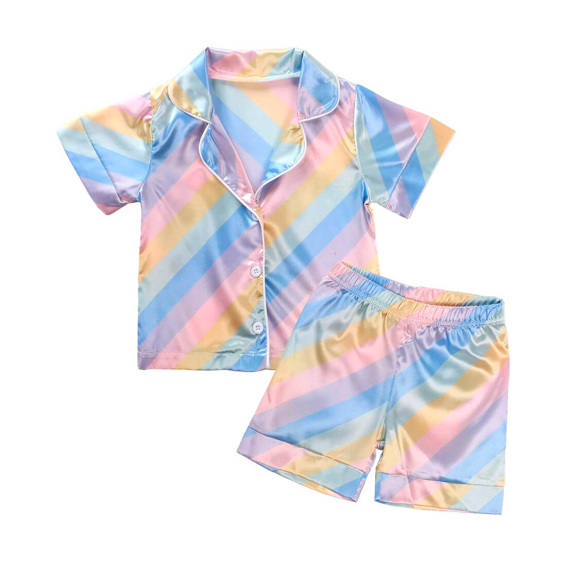 Short Sleeve Rainbow Toddler Pajama Set - Wearebambino - 2T - Short Sleeve Rainbow Toddler Pajama Set