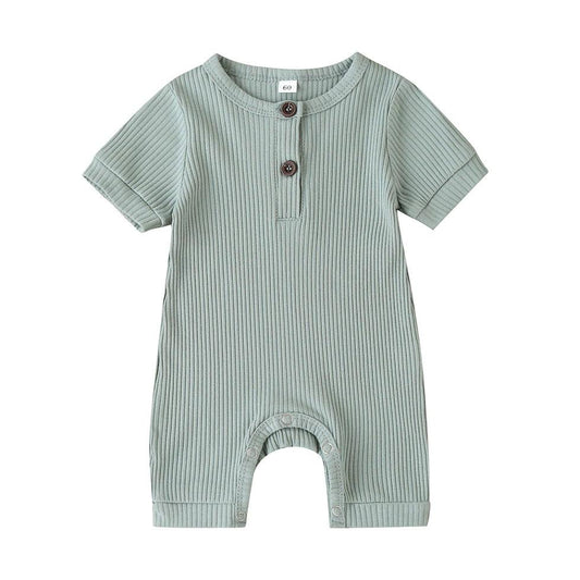 Short Sleeve Ribbed Baby Romper - Wearebambino - Green - 0 - 3 M - Short Sleeve Ribbed Baby Romper