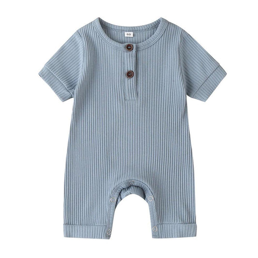 Short Sleeve Ribbed Baby Romper - Wearebambino - Blue - 0 - 3 M - Short Sleeve Ribbed Baby Romper