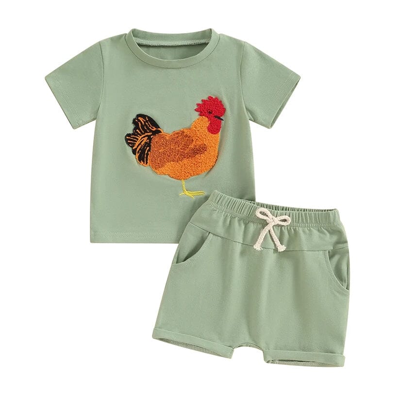 Short Sleeve Rooster Toddler Set - Wearebambino - 9 - 12 M - Short Sleeve Rooster Toddler Set