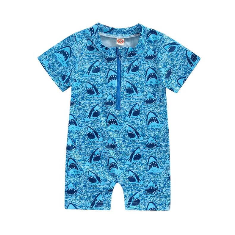 Short Sleeve Shark Baby Swimsuit - Wearebambino - 0 - 3 M - Short Sleeve Shark Baby Swimsuit