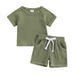 Short Sleeve Solid Ribbed Baby Set - Wearebambino - Green - 3 - 6 M - Short Sleeve Solid Ribbed Baby Set