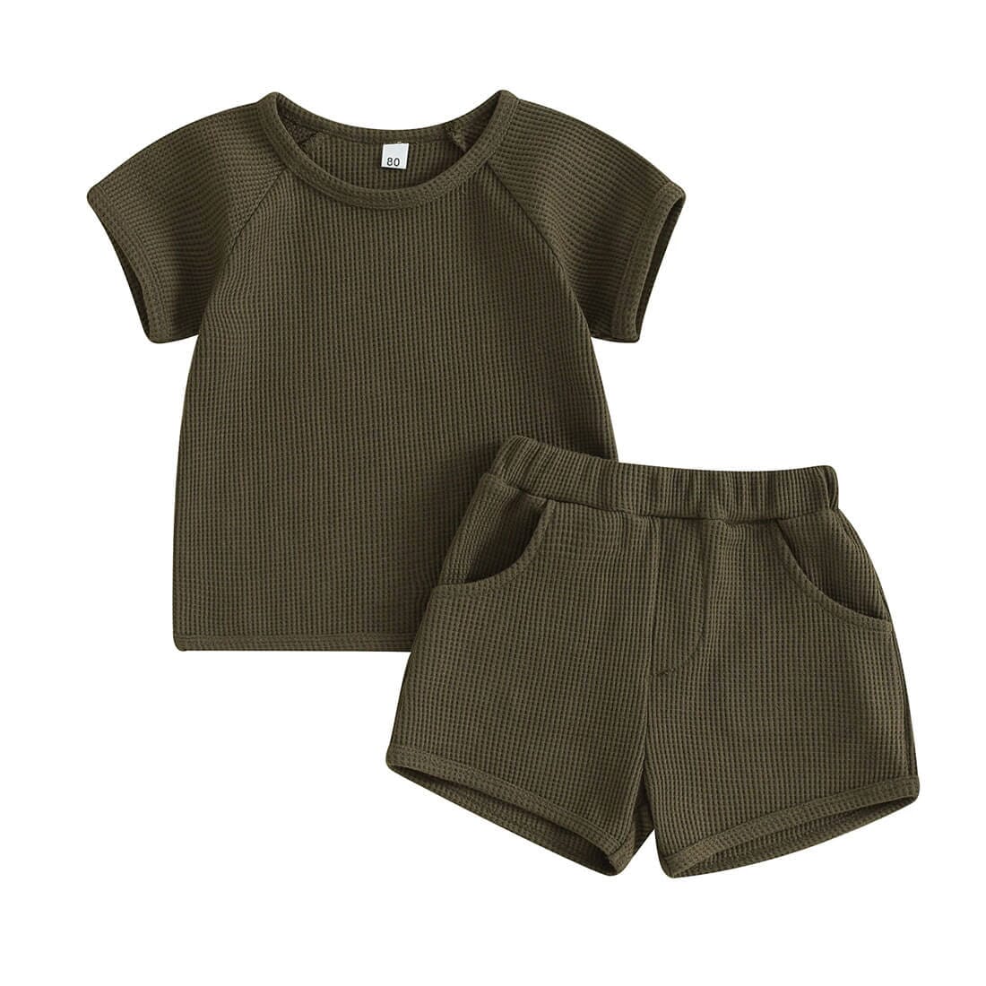 Short Sleeve Solid Waffle Toddler Set - Wearebambino - Green - 9 - 12 M - Short Sleeve Solid Waffle Toddler Set