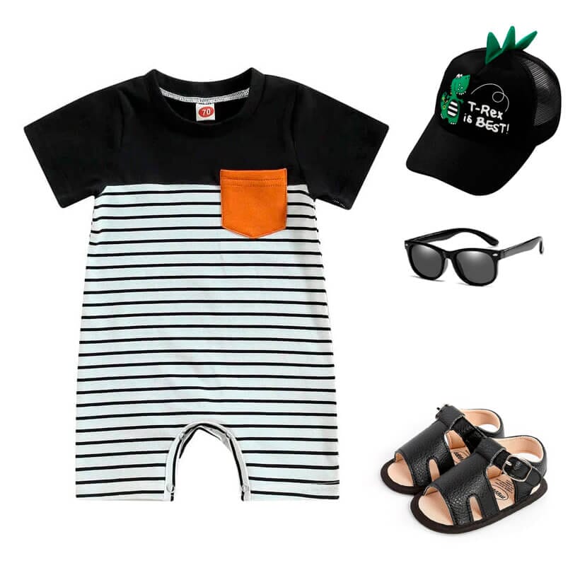 Short Sleeve Striped Baby Romper - Wearebambino - 0 - 3 M - Short Sleeve Striped Baby Romper