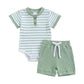 Short Sleeve Striped Baby Set - Wearebambino - Green - 0 - 3 M - Short Sleeve Striped Baby Set