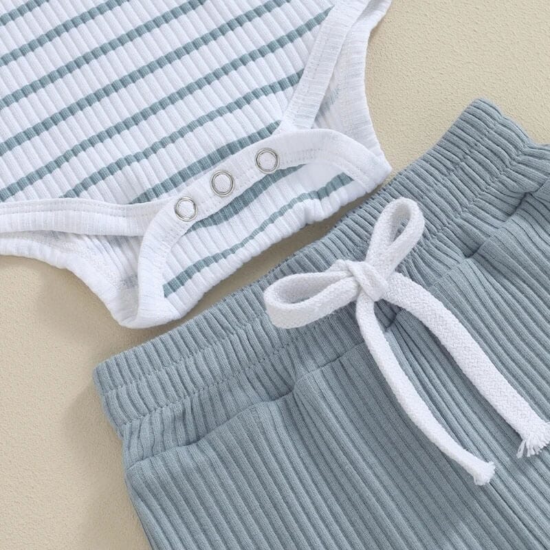 Short Sleeve Striped Baby Set - Wearebambino - Green - 0 - 3 M - Short Sleeve Striped Baby Set