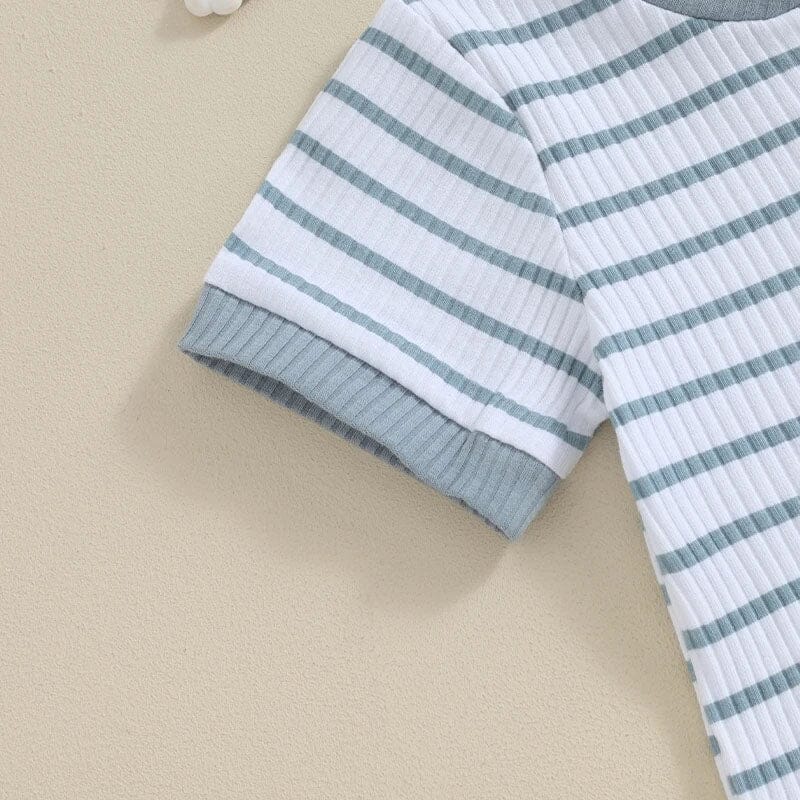 Short Sleeve Striped Baby Set - Wearebambino - Green - 0 - 3 M - Short Sleeve Striped Baby Set