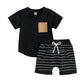 Short Sleeve Striped Shorts Toddler Set - Wearebambino - Black - 3 - 6 M - Short Sleeve Striped Shorts Toddler Set