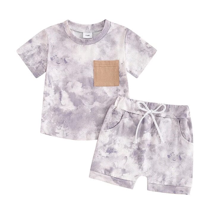 Short Sleeve Tie Dye Baby Set - Wearebambino - Purple - 3 - 6 M - Short Sleeve Tie Dye Baby Set