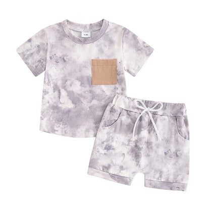 Short Sleeve Tie Dye Baby Set - Wearebambino - Purple - 3 - 6 M - Short Sleeve Tie Dye Baby Set