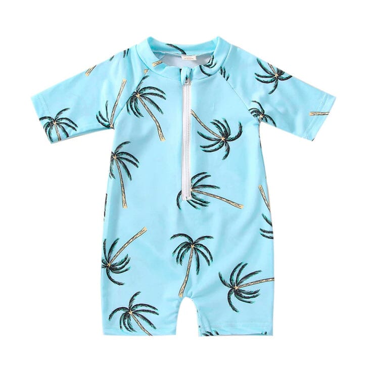 Short Sleeve Tropical Toddler Swimsuit - Wearebambino - 12 - 18 M - Short Sleeve Tropical Toddler Swimsuit