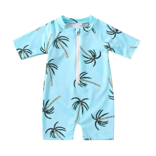 Short Sleeve Tropical Toddler Swimsuit - Wearebambino - 12 - 18 M - Short Sleeve Tropical Toddler Swimsuit