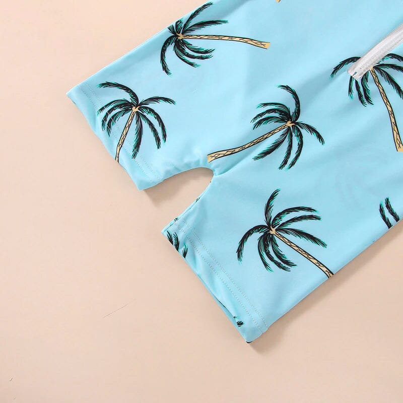 Short Sleeve Tropical Toddler Swimsuit - Wearebambino - 12 - 18 M - Short Sleeve Tropical Toddler Swimsuit