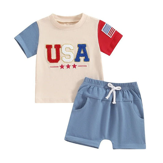 Short Sleeve USA Baby Set - Wearebambino - 3 - 6 M - Short Sleeve USA Baby Set