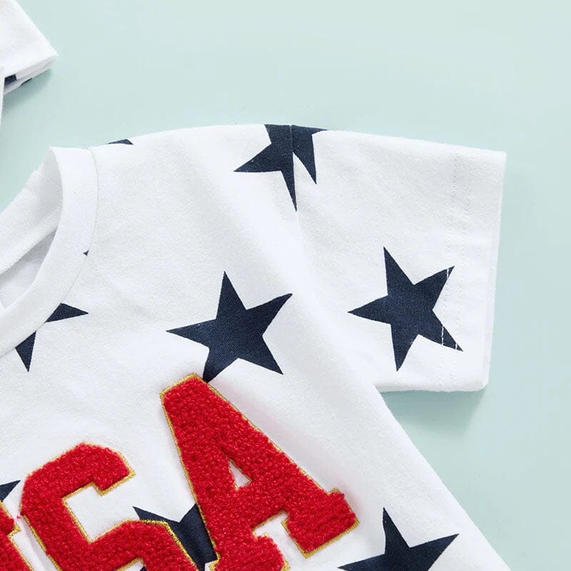 Short Sleeve USA Stars Baby Bodysuit - Wearebambino - 0 - 3 M - Short Sleeve USA Stars Baby Bodysuit