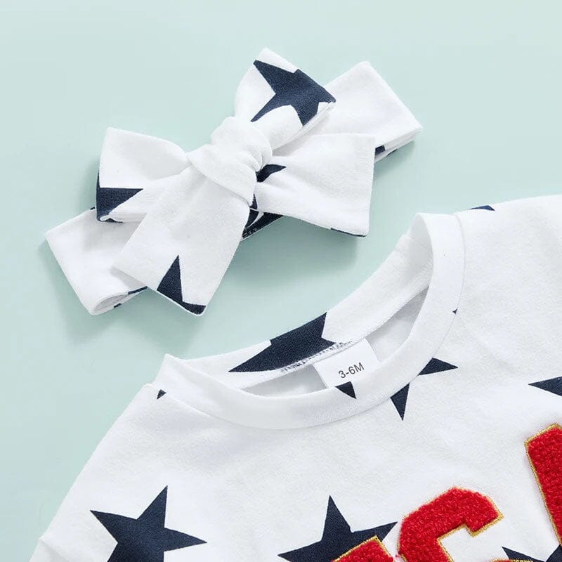 Short Sleeve USA Stars Baby Bodysuit - Wearebambino - 0 - 3 M - Short Sleeve USA Stars Baby Bodysuit