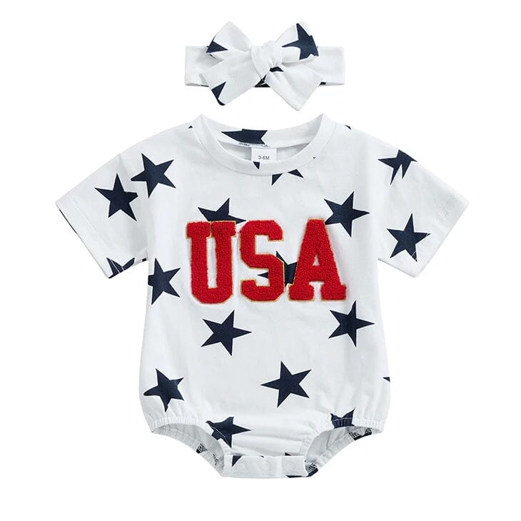 Short Sleeve USA Stars Baby Bodysuit - Wearebambino - 0 - 3 M - Short Sleeve USA Stars Baby Bodysuit