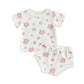 Short Sleeve Waffle Floral Baby Set - Wearebambino - White - 0 - 3 M - Short Sleeve Waffle Floral Baby Set