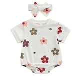 Short Sleeve White Floral Baby Romper - Wearebambino - 0 - 3 M - Short Sleeve White Floral Baby Romper