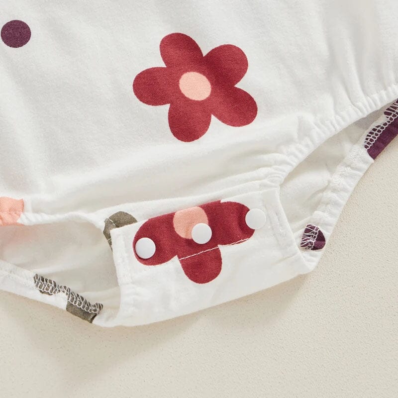 Short Sleeve White Floral Baby Romper - Wearebambino - 0 - 3 M - Short Sleeve White Floral Baby Romper