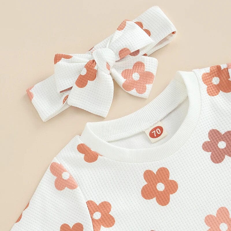 Short Sleeve White Floral Baby Set - Wearebambino - 3 - 6 M - Short Sleeve White Floral Baby Set