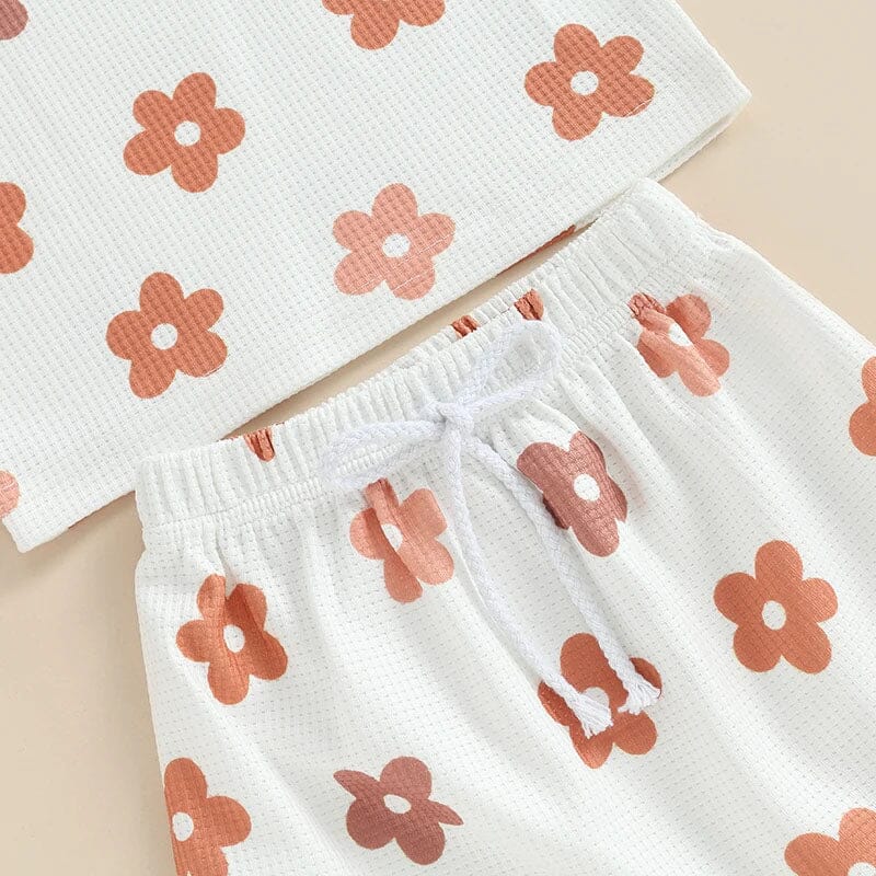 Short Sleeve White Floral Baby Set - Wearebambino - 3 - 6 M - Short Sleeve White Floral Baby Set