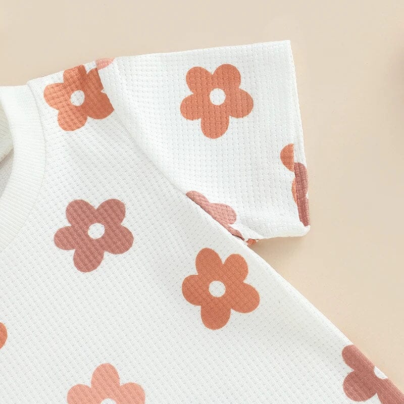 Short Sleeve White Floral Baby Set - Wearebambino - 3 - 6 M - Short Sleeve White Floral Baby Set