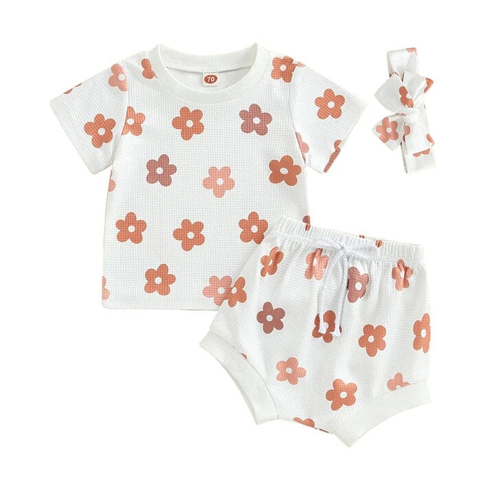 Short Sleeve White Floral Baby Set - Wearebambino - 3 - 6 M - Short Sleeve White Floral Baby Set